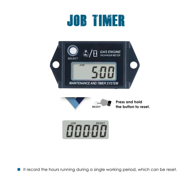 Runleader Digital Hour Meter Tachometer, Maintenance Reminder, Max RPM Recall, Use for ZTR Lawn Mower Tractor Generator Marine Outboard ATV Jetski Motor Motorcycle Snowmobile and Gas Powered - Image 3